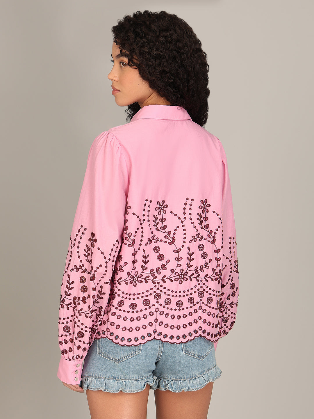 Organic Cotton Embroidered Shirt - Pink
