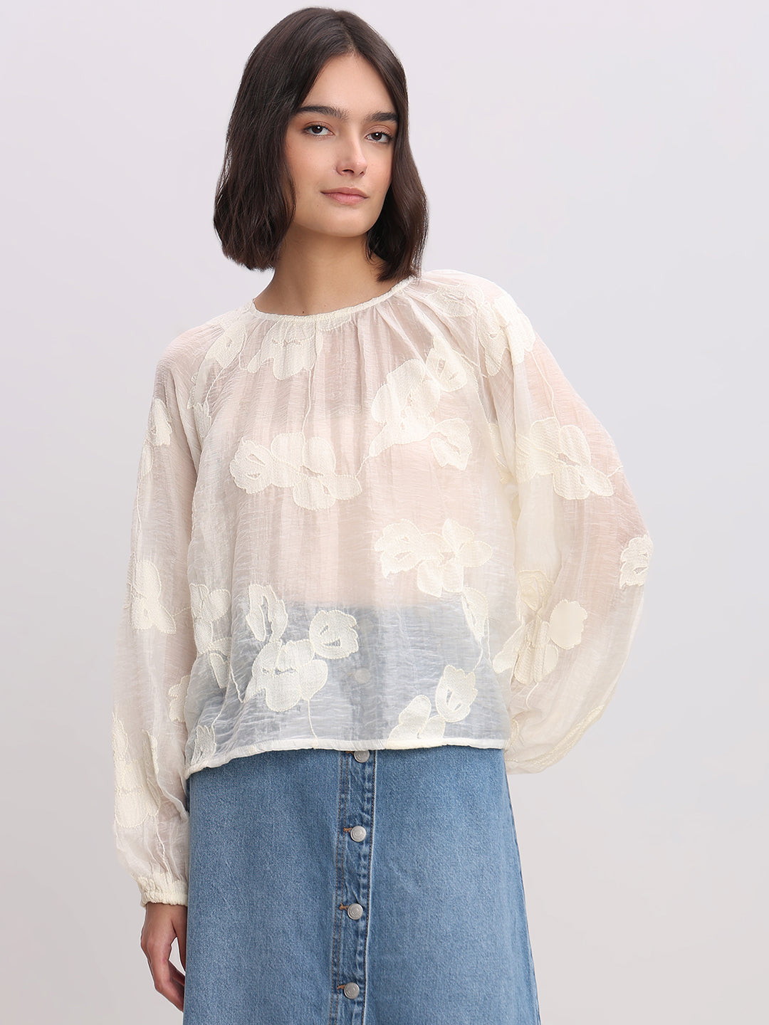 Textured Long-Sleeve Top