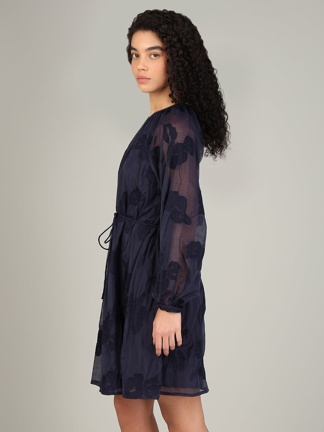 Navy Embroidered Fit & Flare Dress