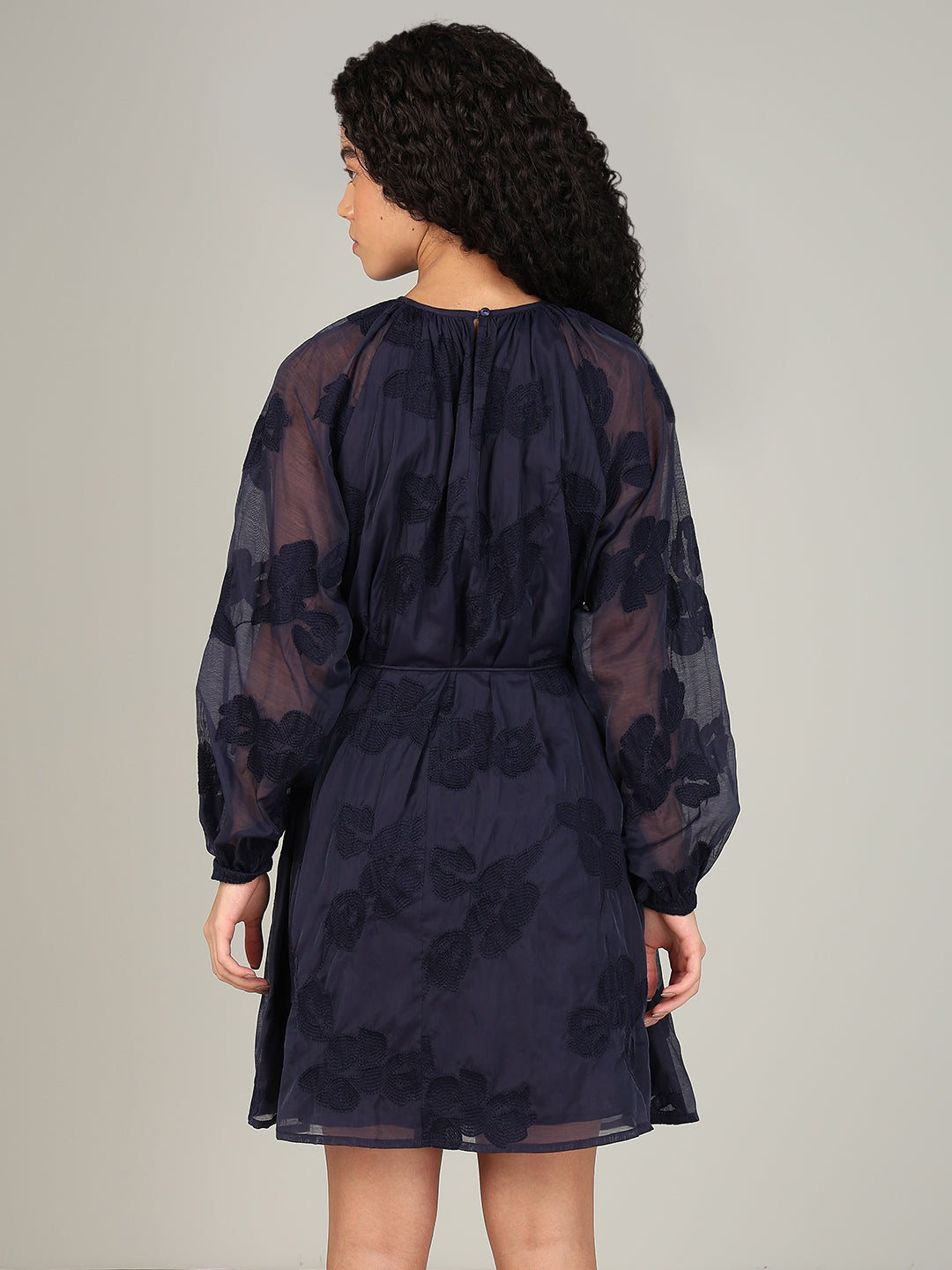 Navy Embroidered Fit & Flare Dress