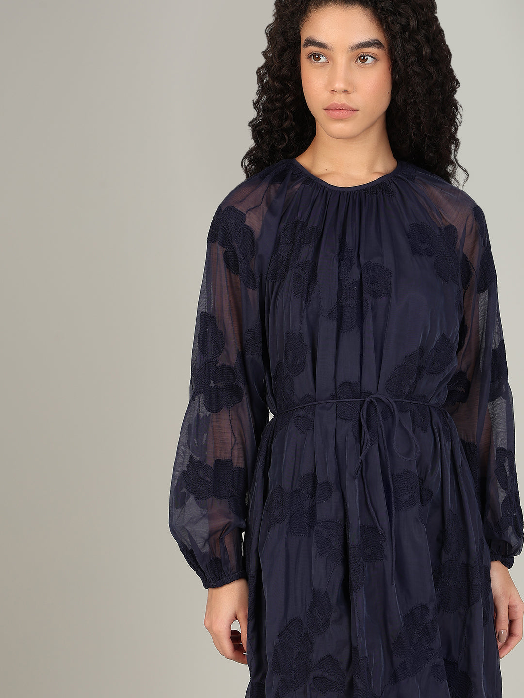 Navy Embroidered Fit & Flare Dress