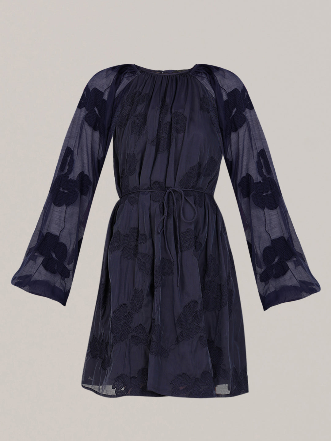 Navy Embroidered Fit & Flare Dress