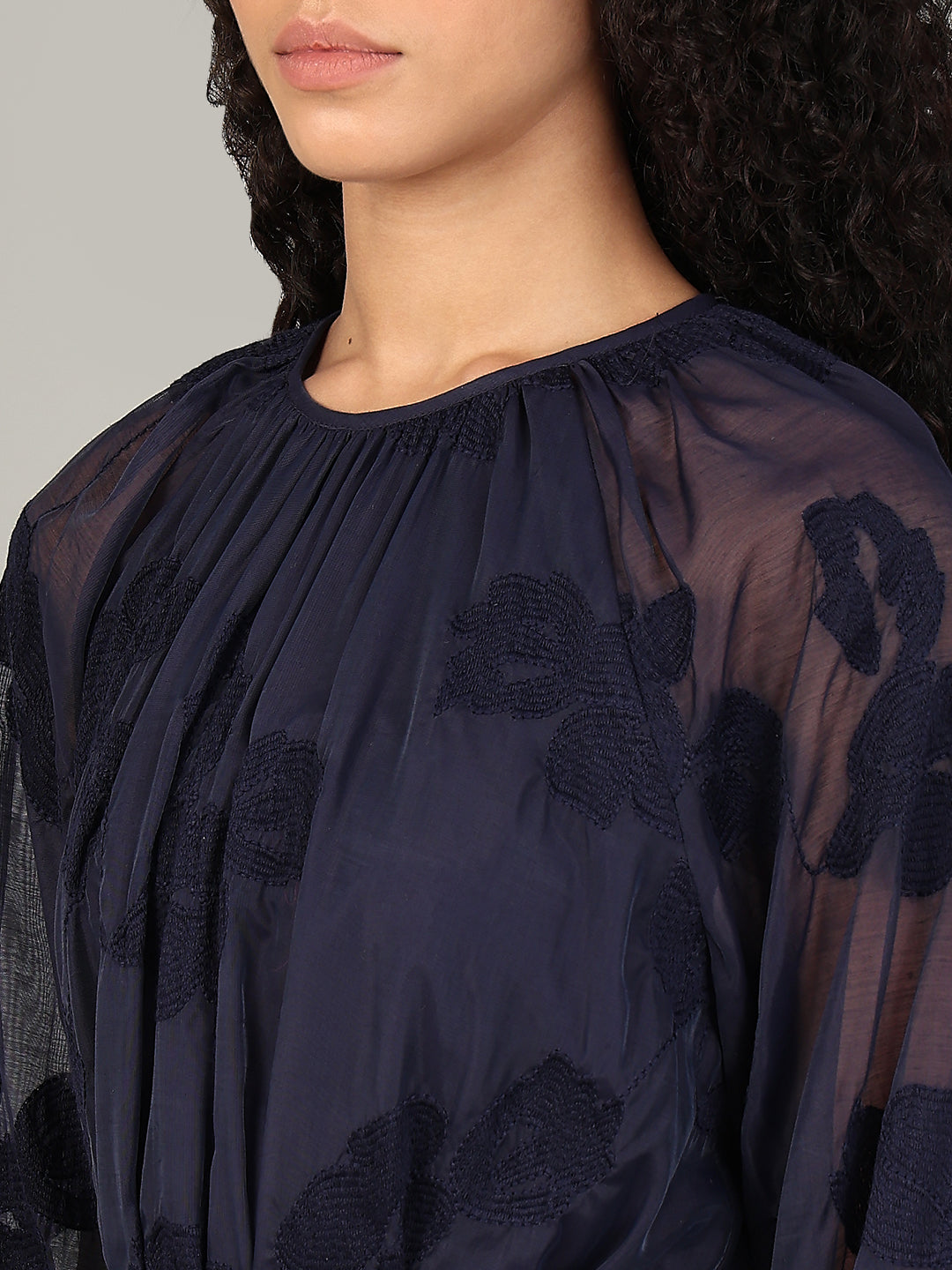 Navy Embroidered Fit & Flare Dress