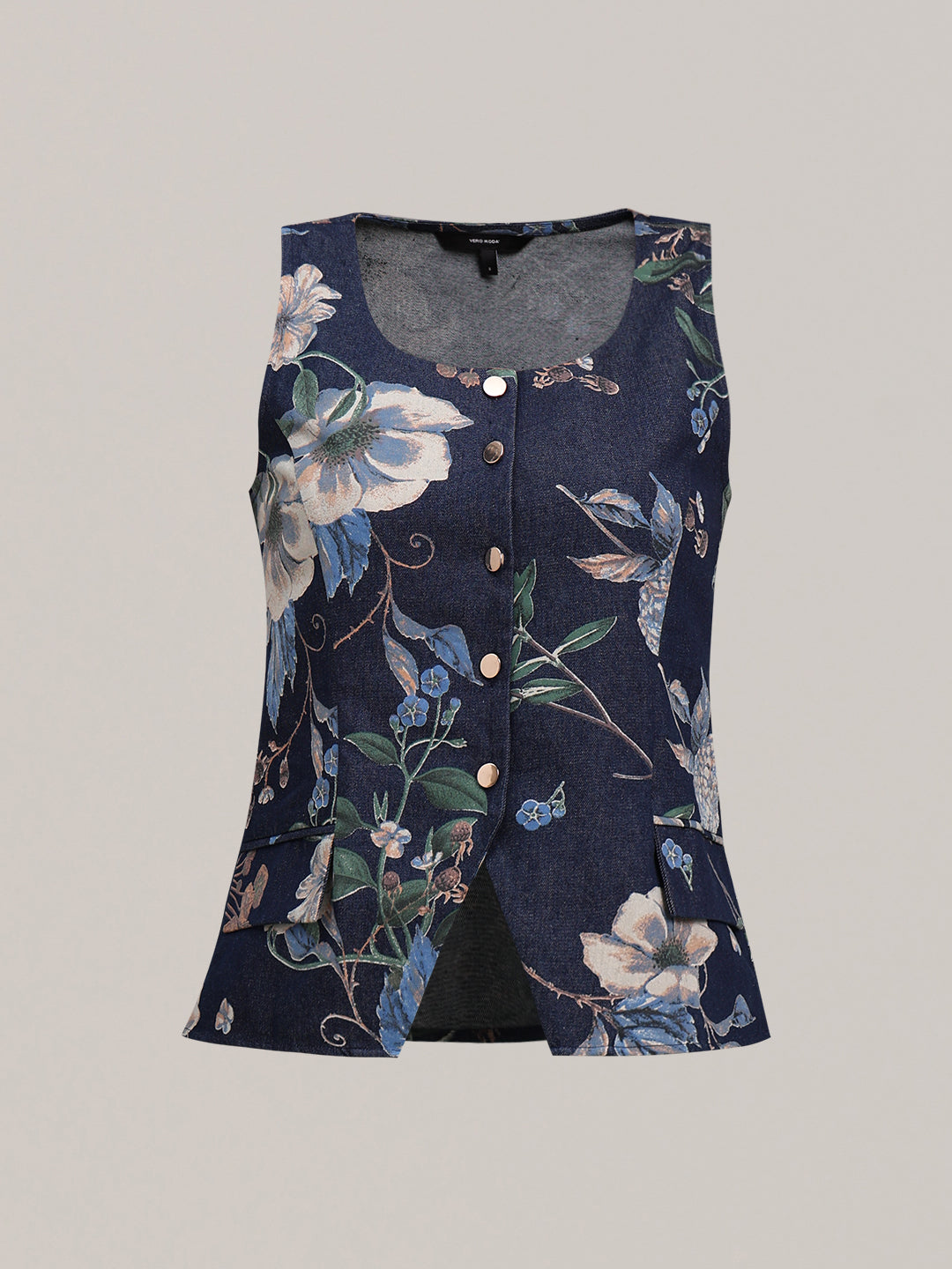 Floral Print Denim Waistcoat