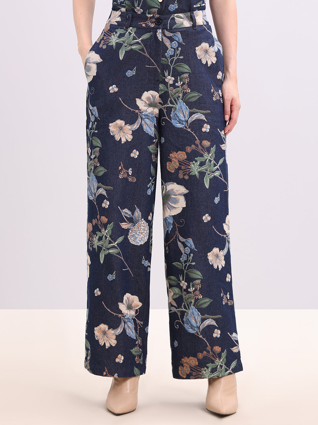 Floral High Rise Denim Pants