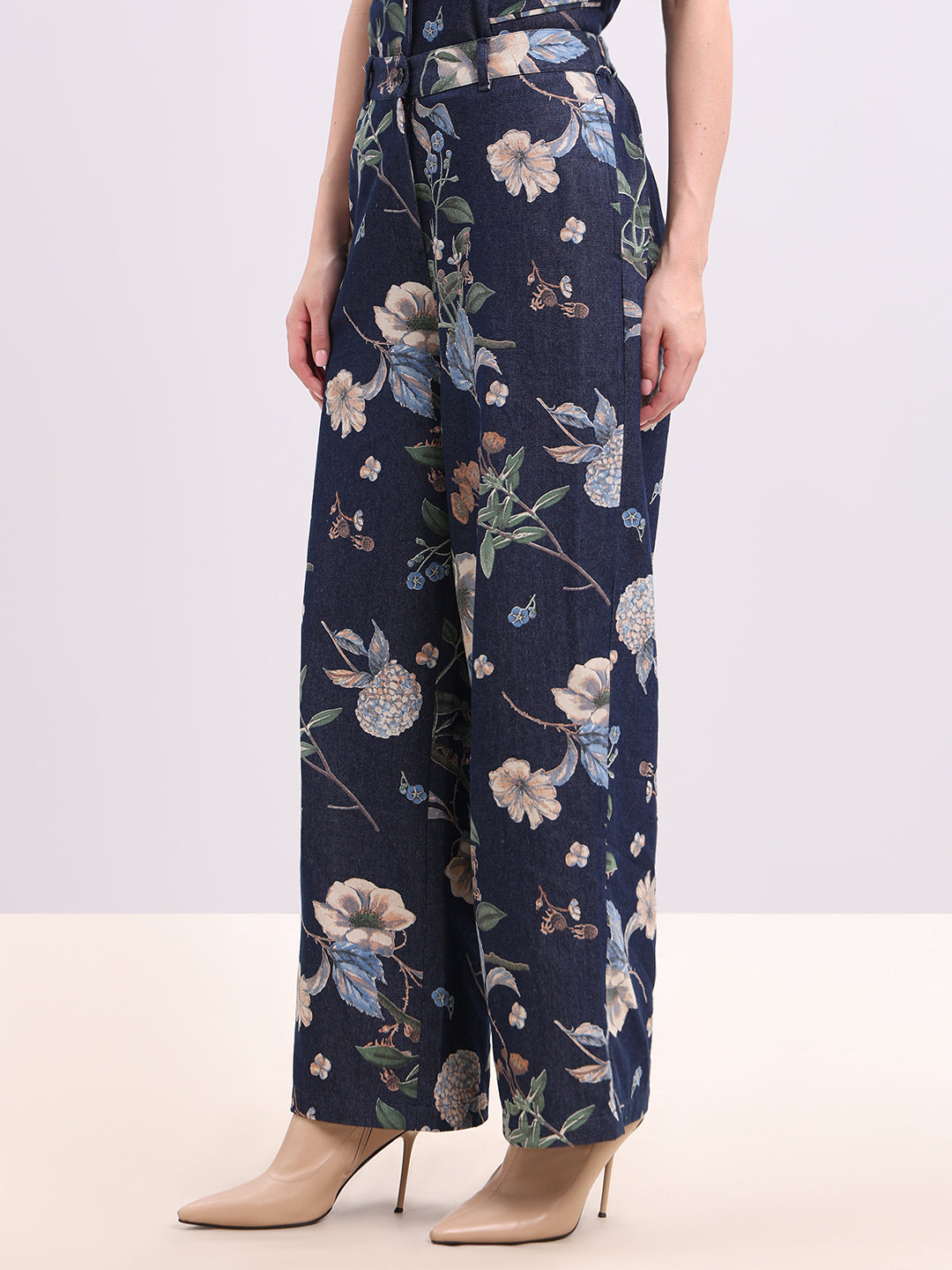 Floral High Rise Denim Pants