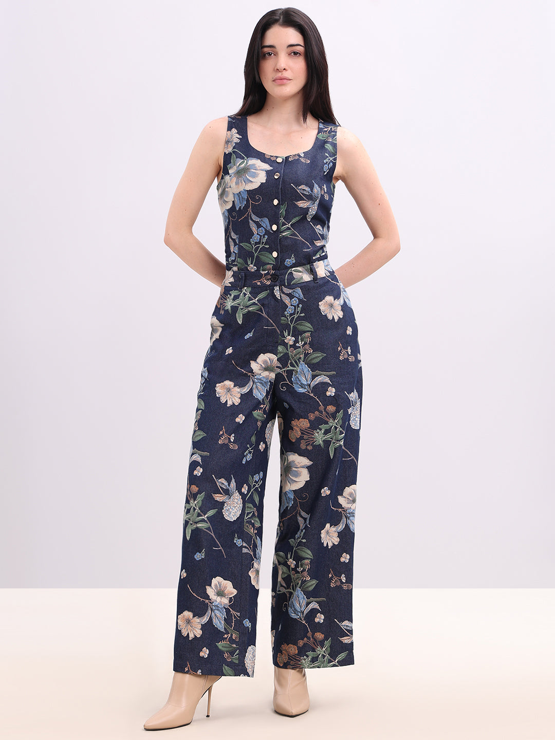 Floral High Rise Denim Pants