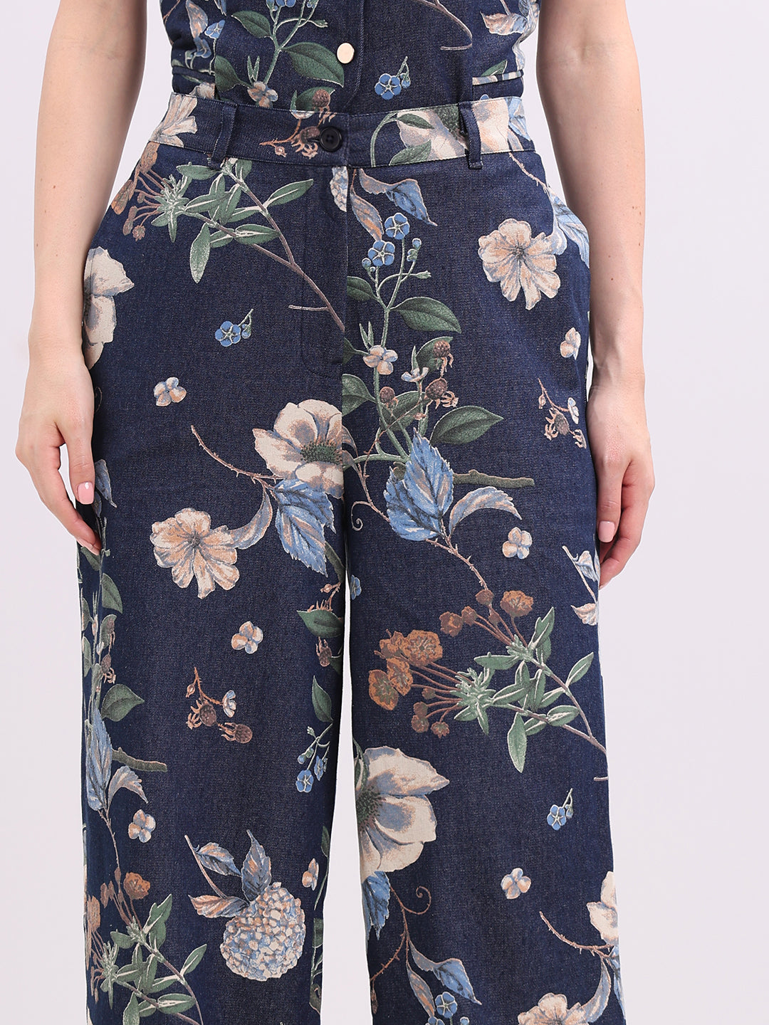 Floral High Rise Denim Pants