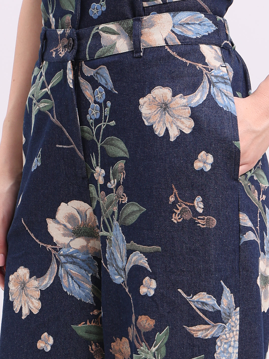 Floral High Rise Denim Pants
