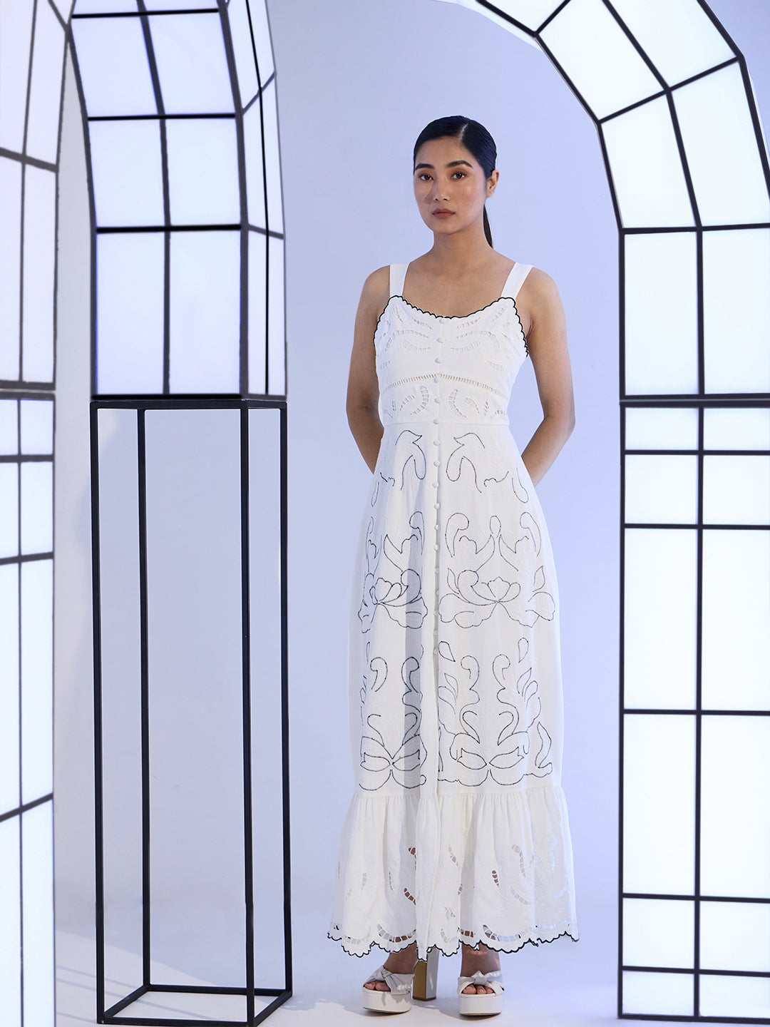 EDIT White Embroidered Maxi Dress