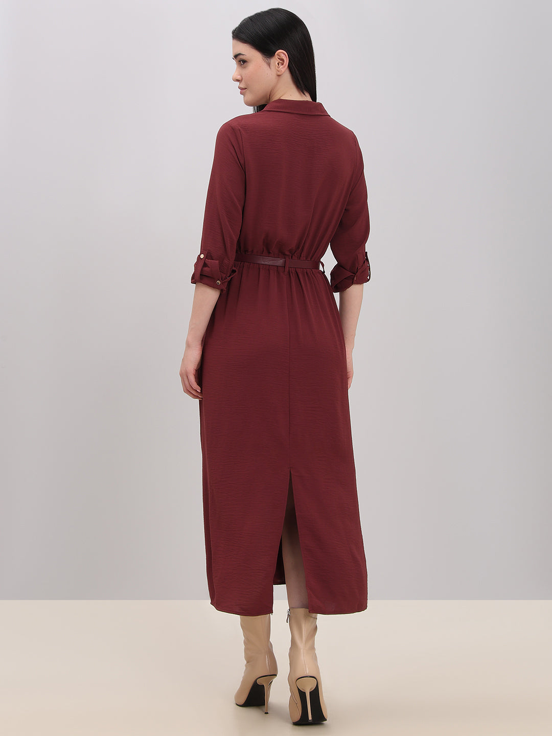 Classic Belted Midi Shirt Dress