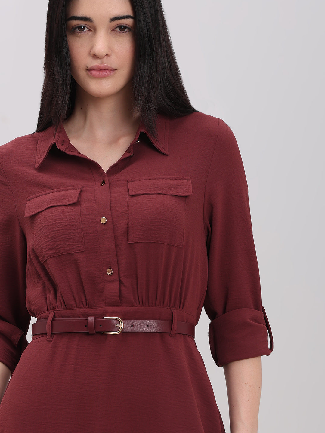 Classic Belted Midi Shirt Dress