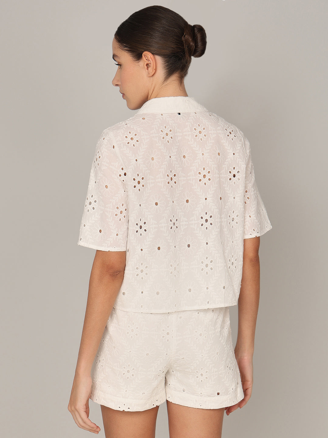 White Floral Cut-Work Shirt