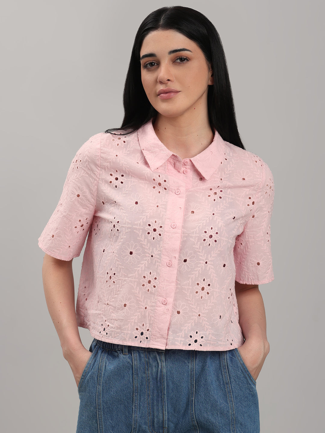 Light Pink Broderie Embroidery Shirt