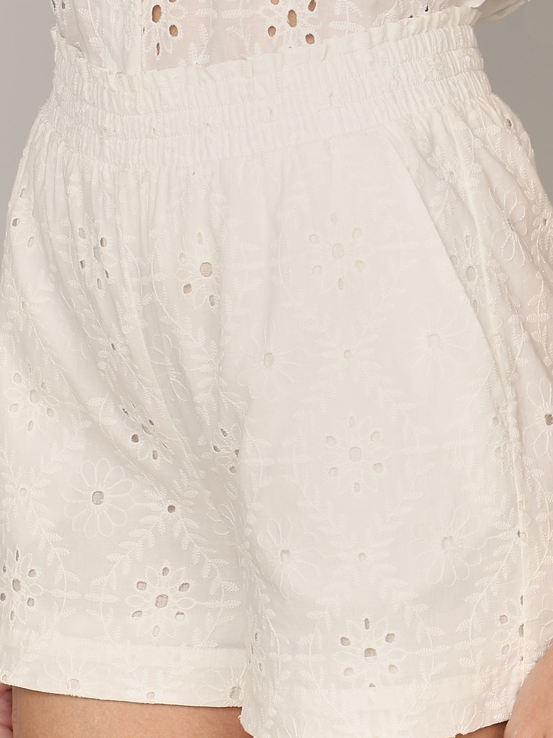 Ivory Embroidered Shorts