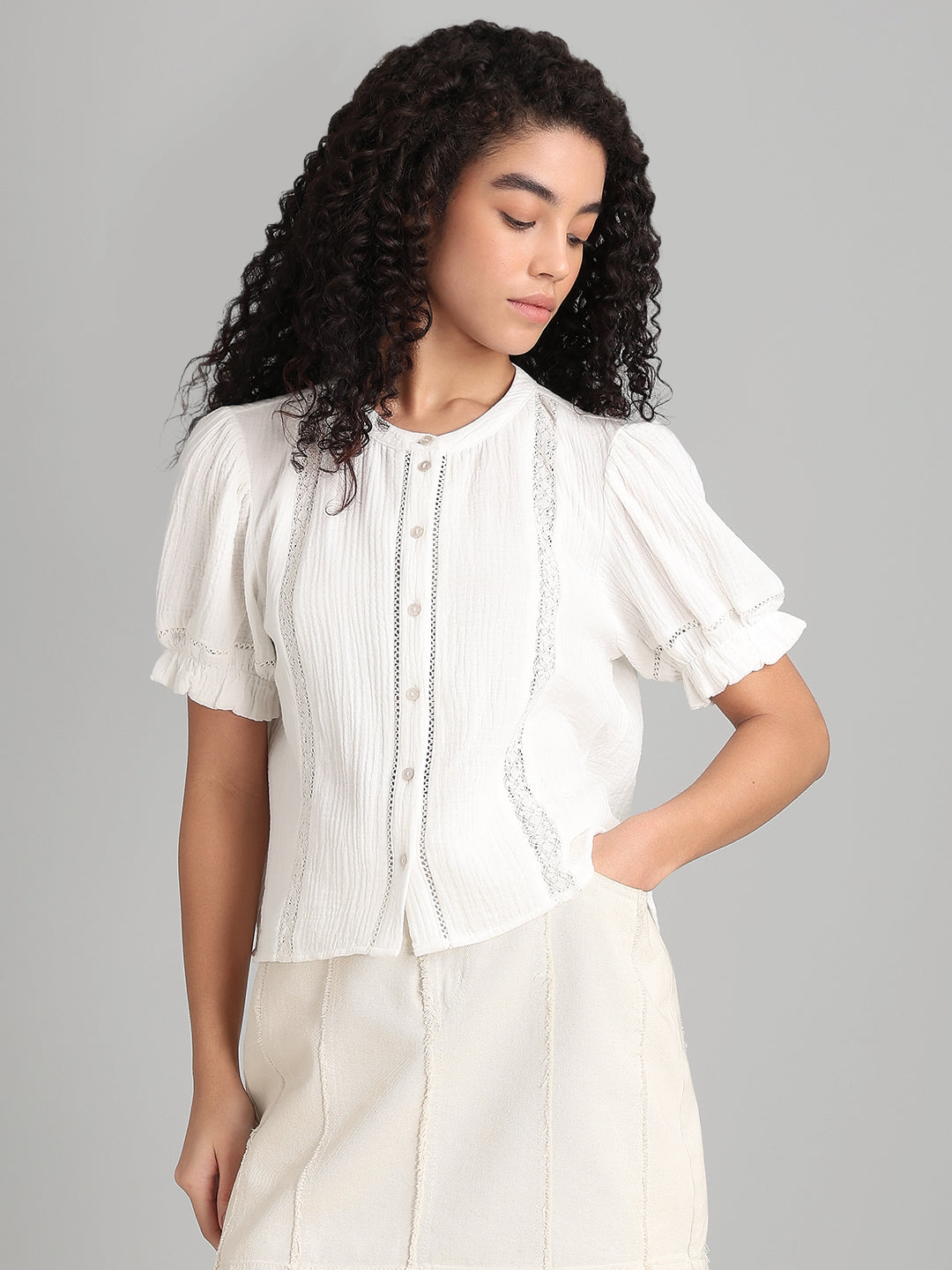 White Lace Detail Short Top