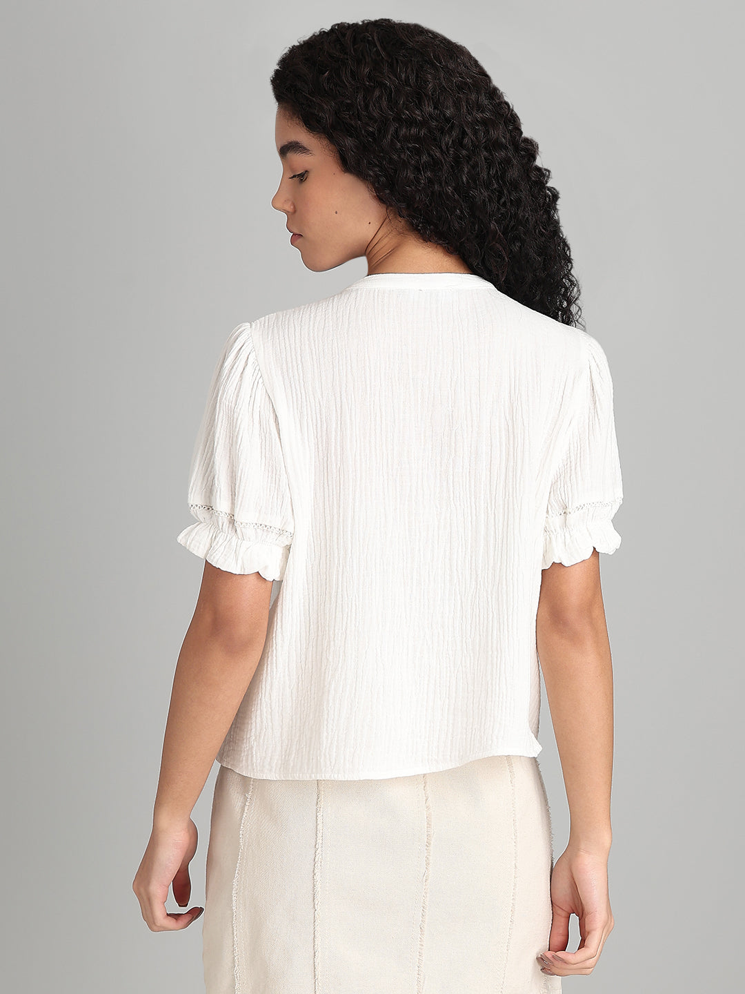 White Lace Detail Short Top