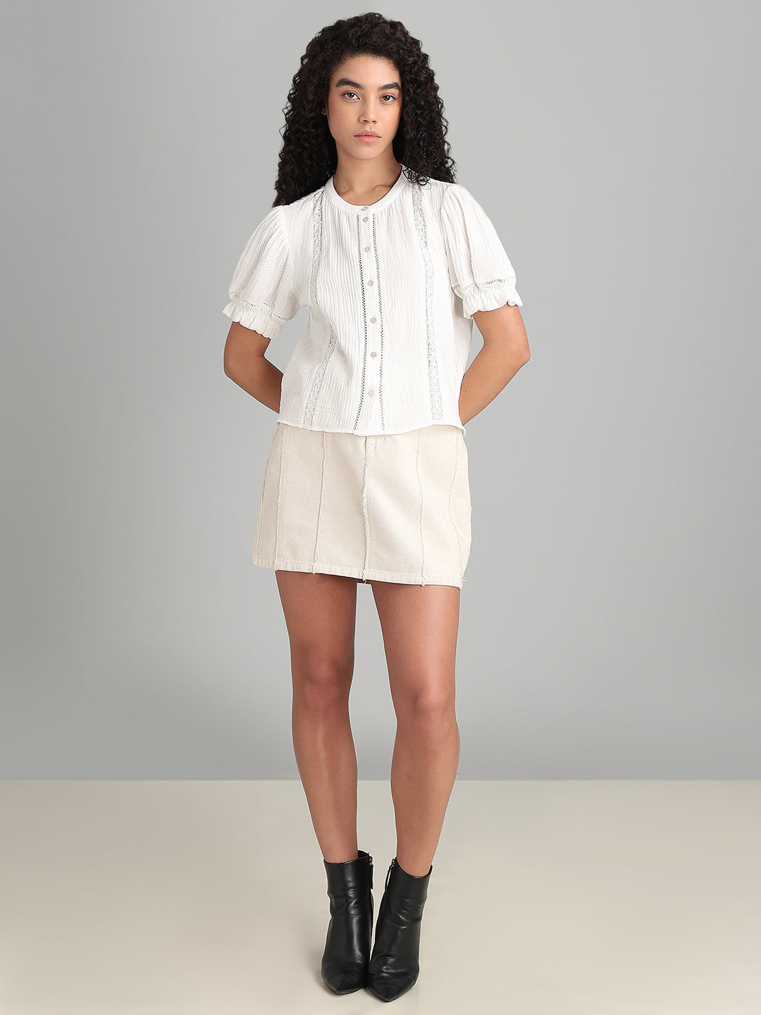 White Lace Detail Short Top