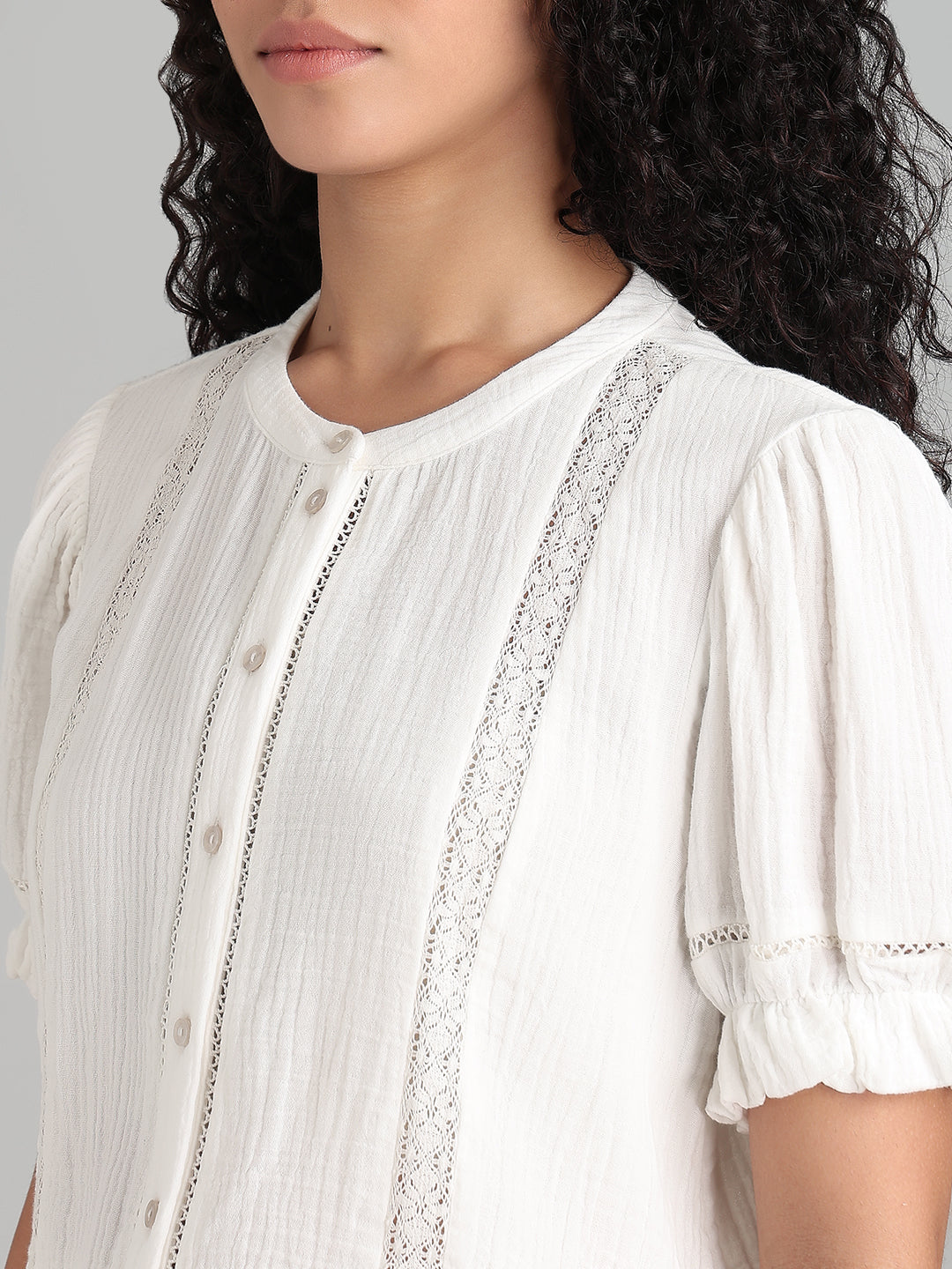 White Lace Detail Short Top