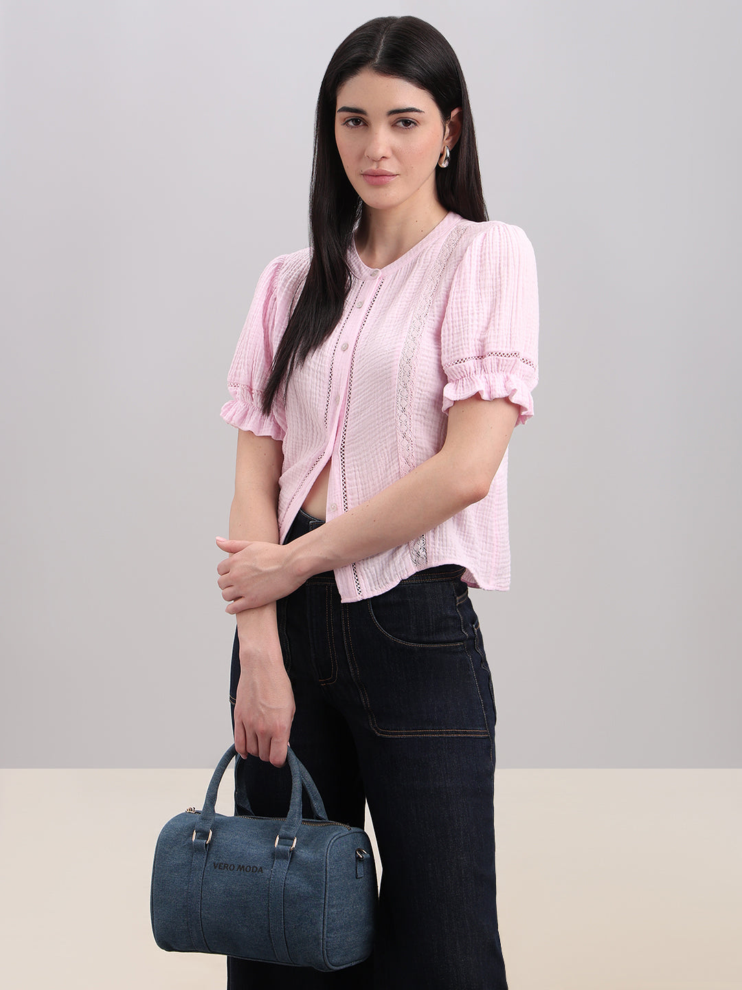 Pink Lace Detail Short Top