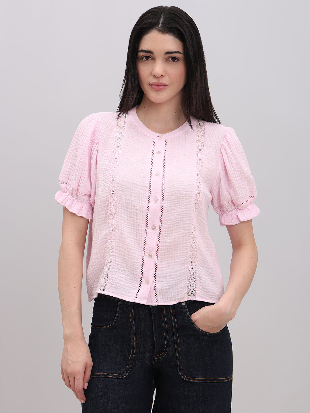 Pink Lace Detail Short Top