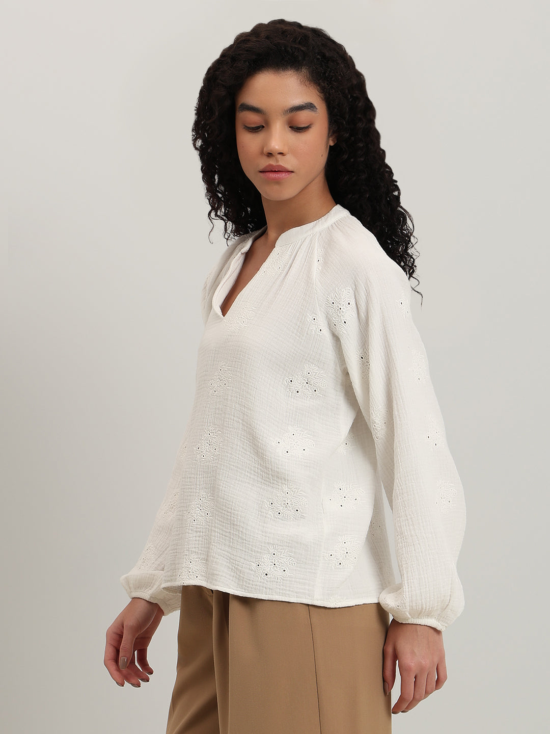 Embroidered V-Neck Top