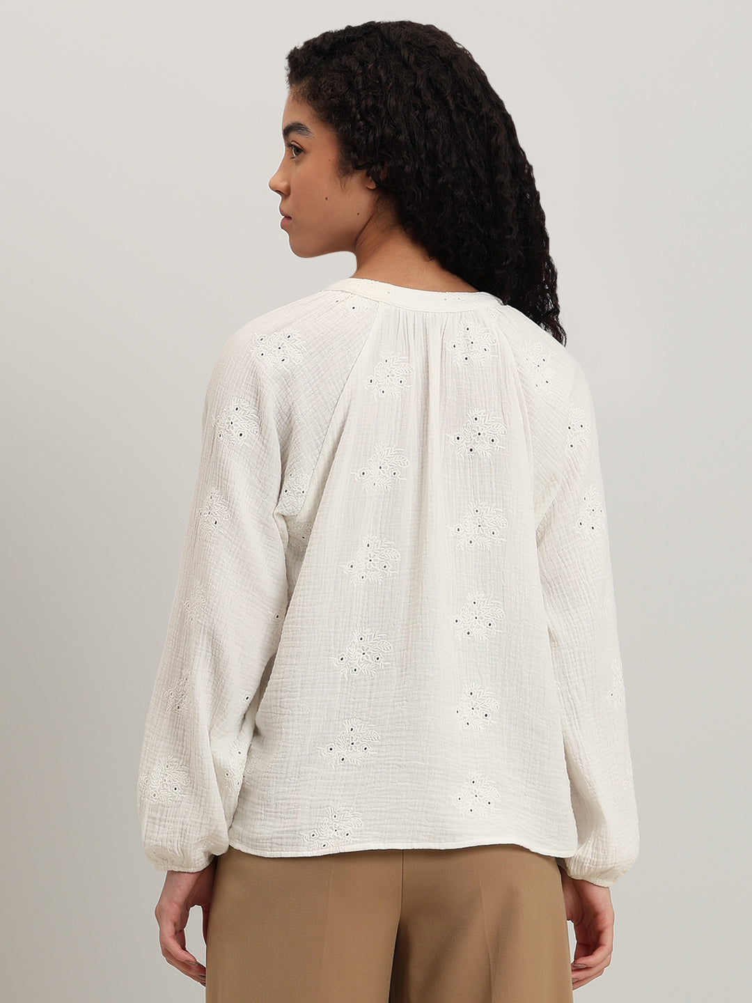 Embroidered V-Neck Top