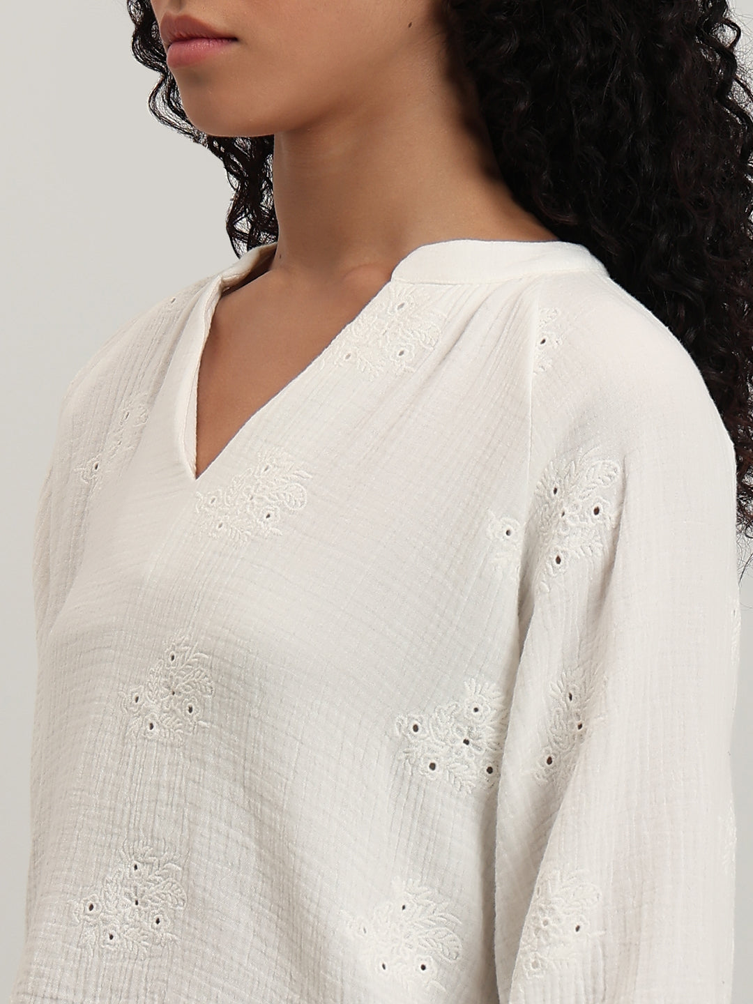 Embroidered V-Neck Top