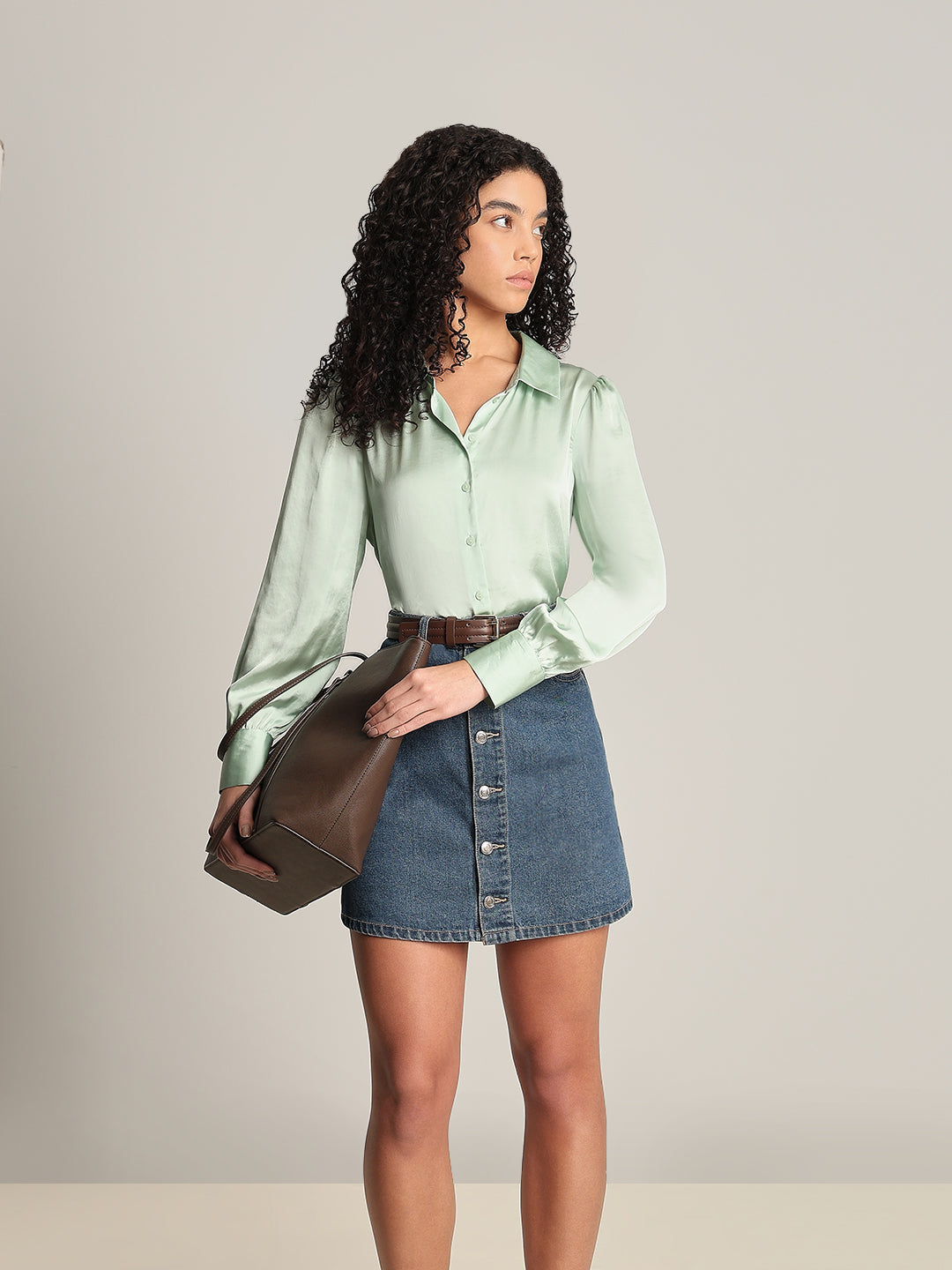 Mint Green Satin Regular Fit Shirt