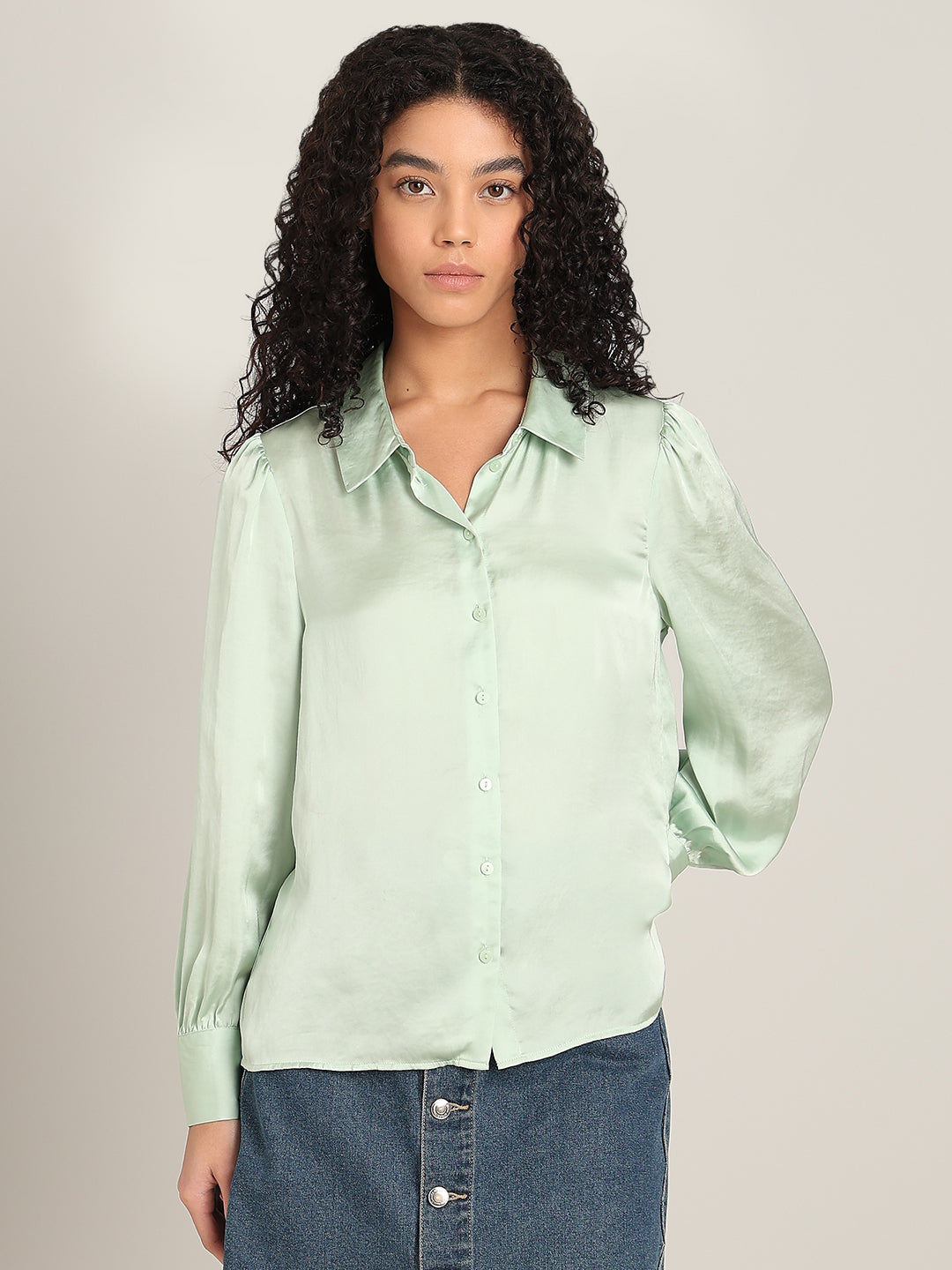 Mint Green Satin Regular Fit Shirt