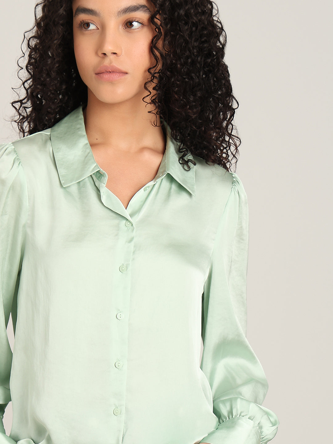 Mint Green Satin Regular Fit Shirt