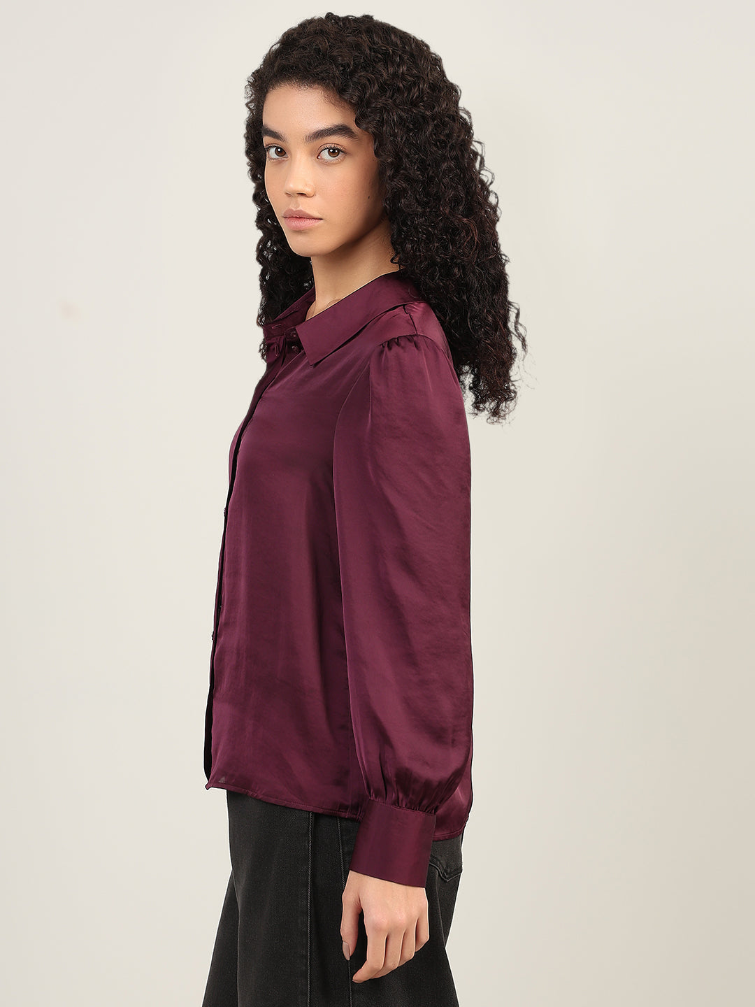Maroon Satin Regular Fit Shirt