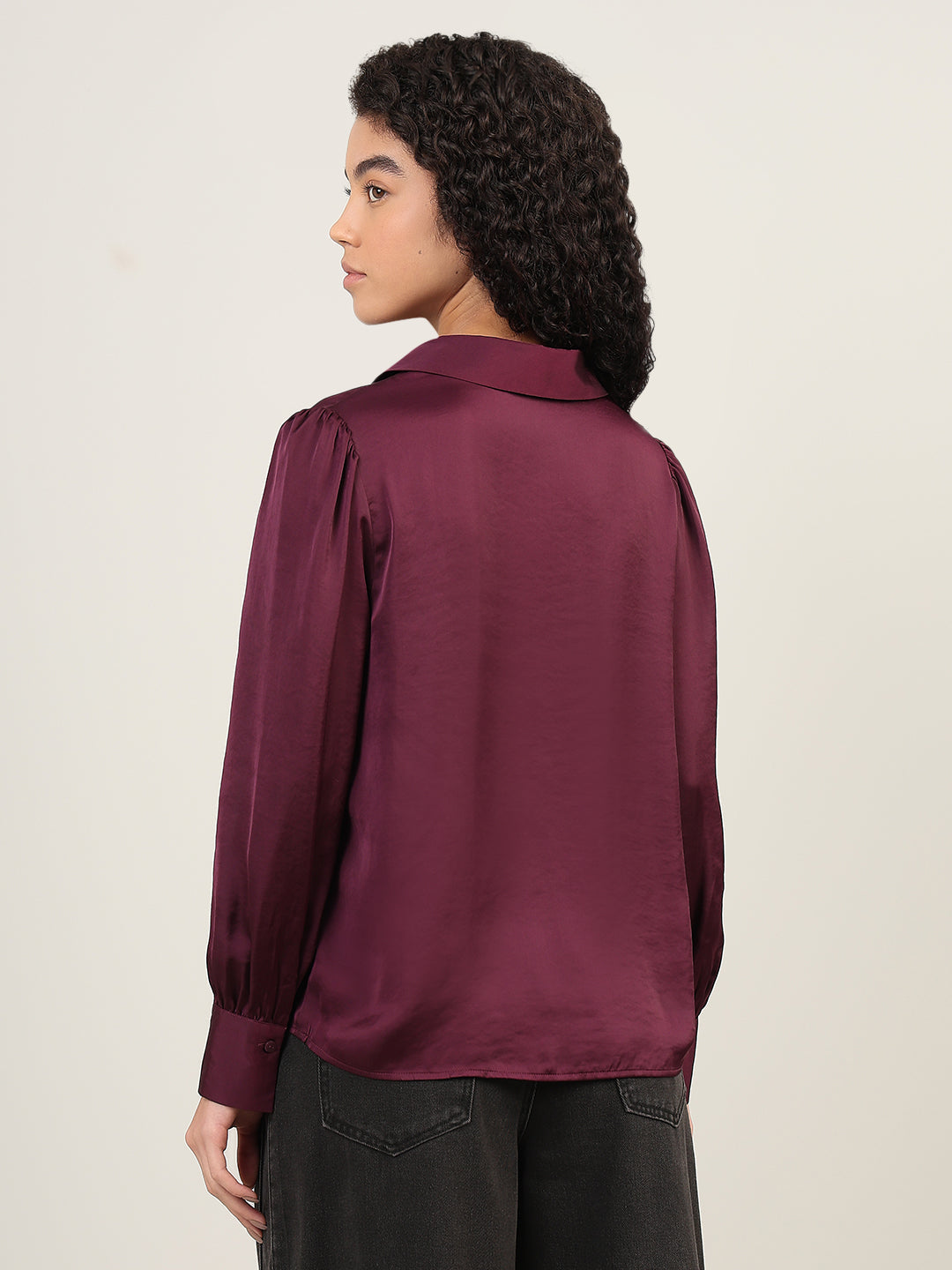 Maroon Satin Regular Fit Shirt