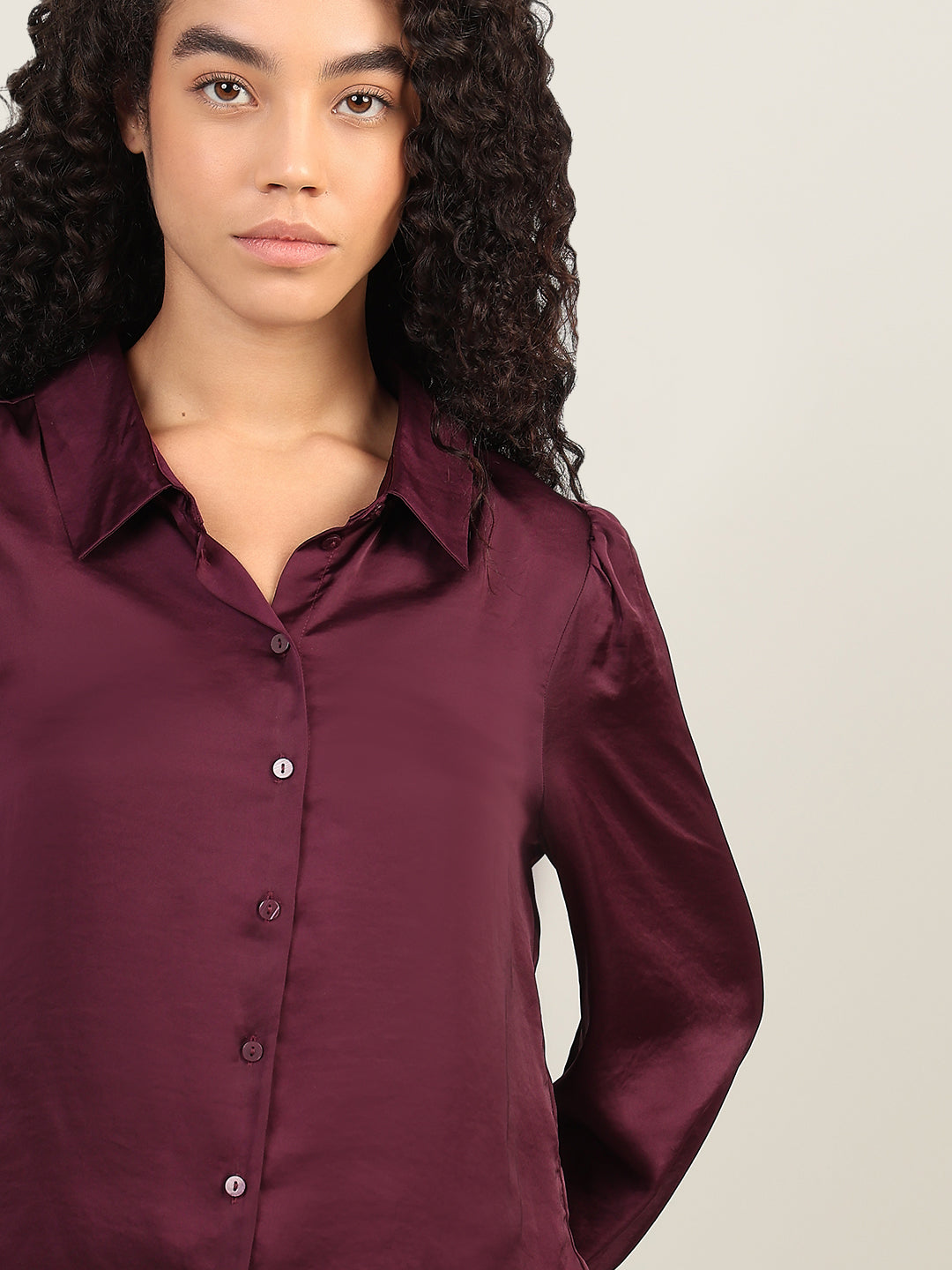 Maroon Satin Regular Fit Shirt