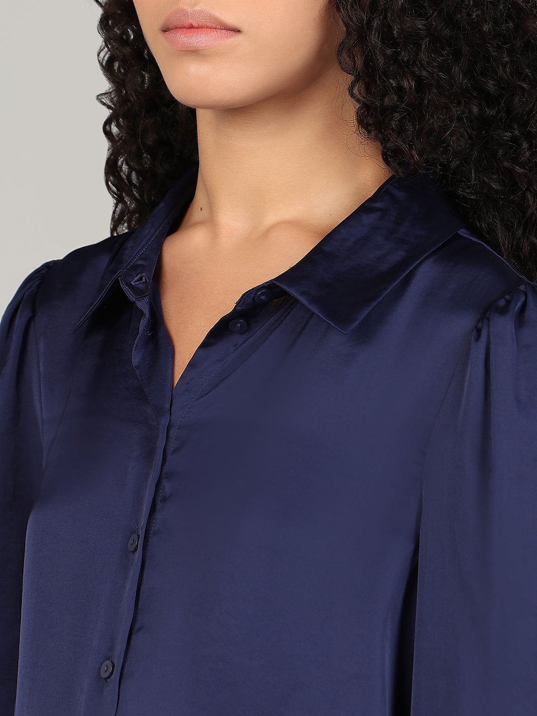 Blue Satin Regular Fit Shirt