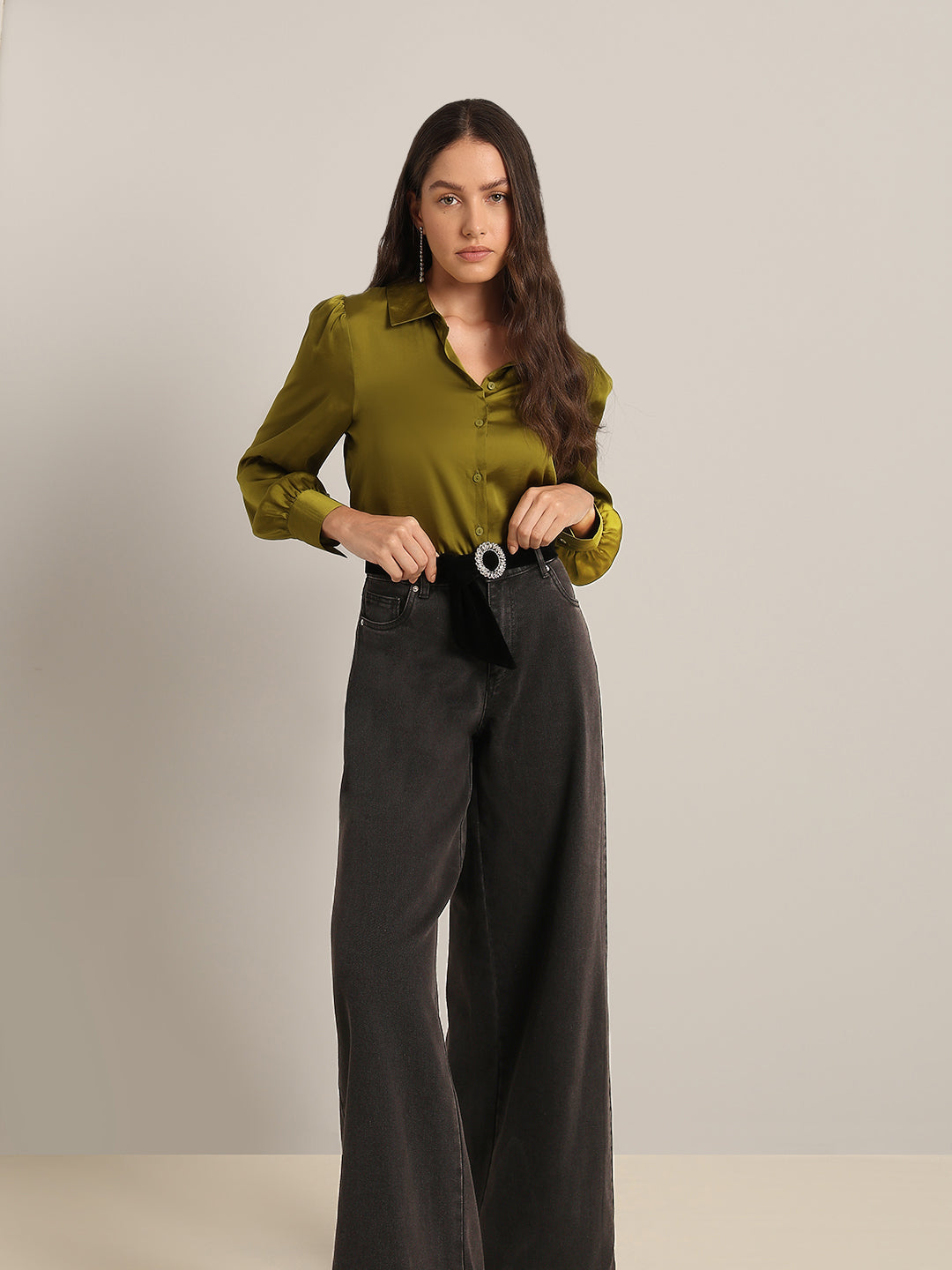 Mustard Satin Regular Fit Shirt