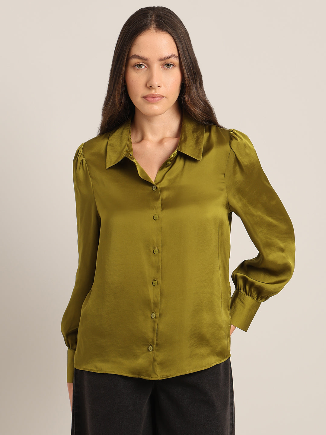 Mustard Satin Regular Fit Shirt