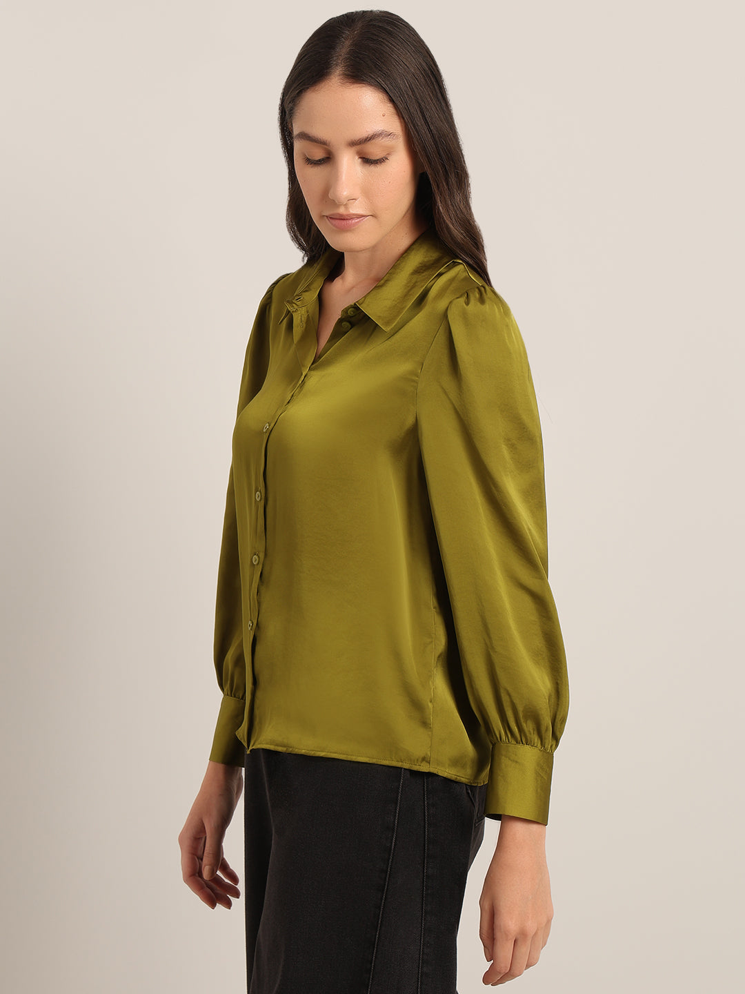 Mustard Satin Regular Fit Shirt