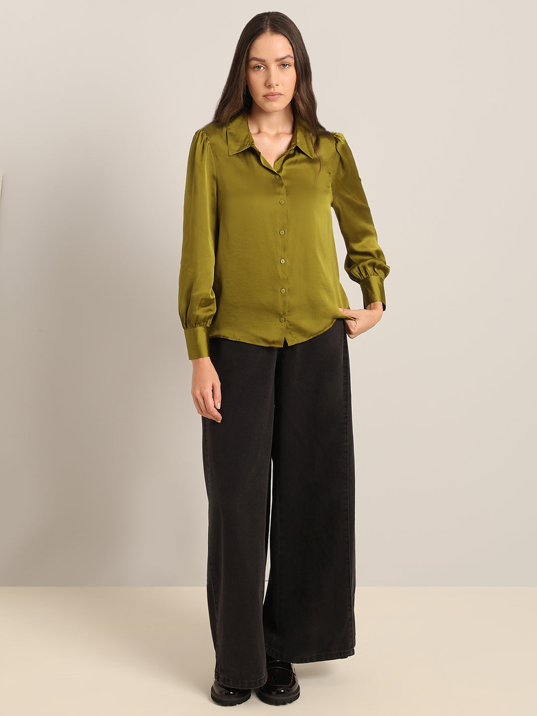 Mustard Satin Regular Fit Shirt