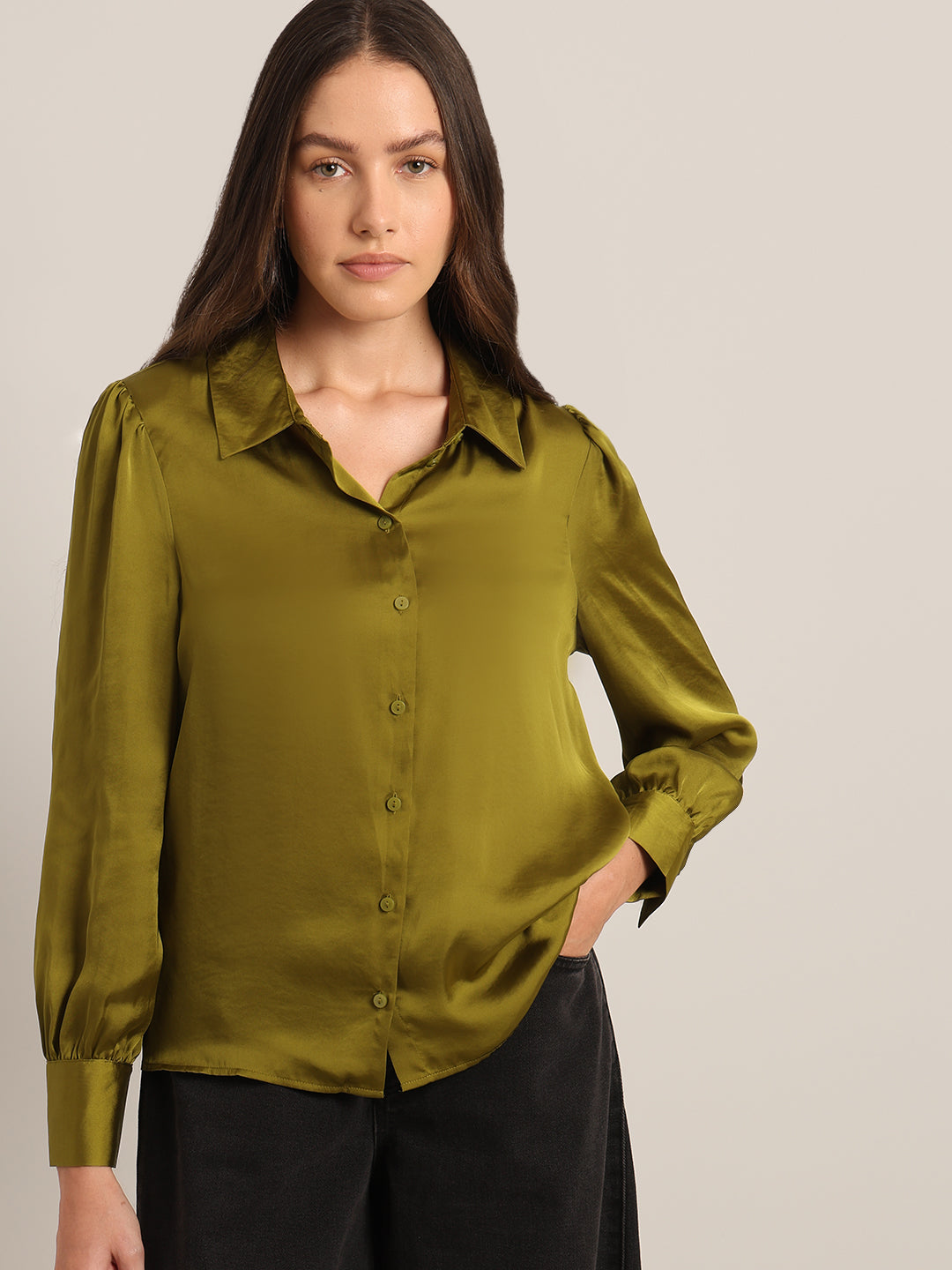Mustard Satin Regular Fit Shirt