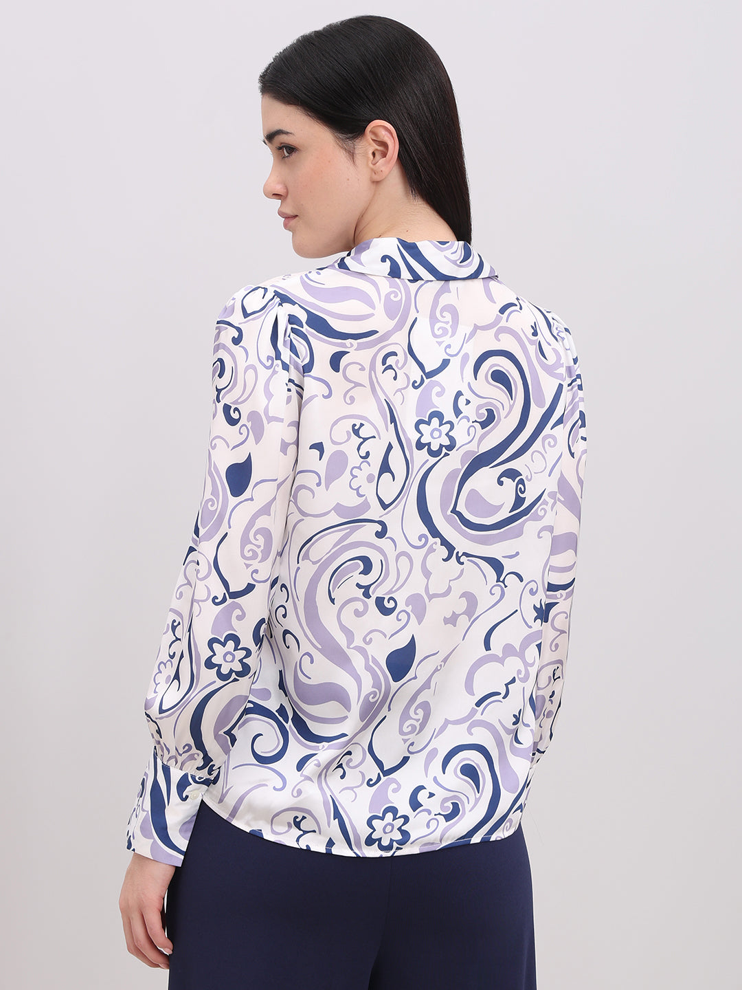 White & Blue Paisley Print Shirt