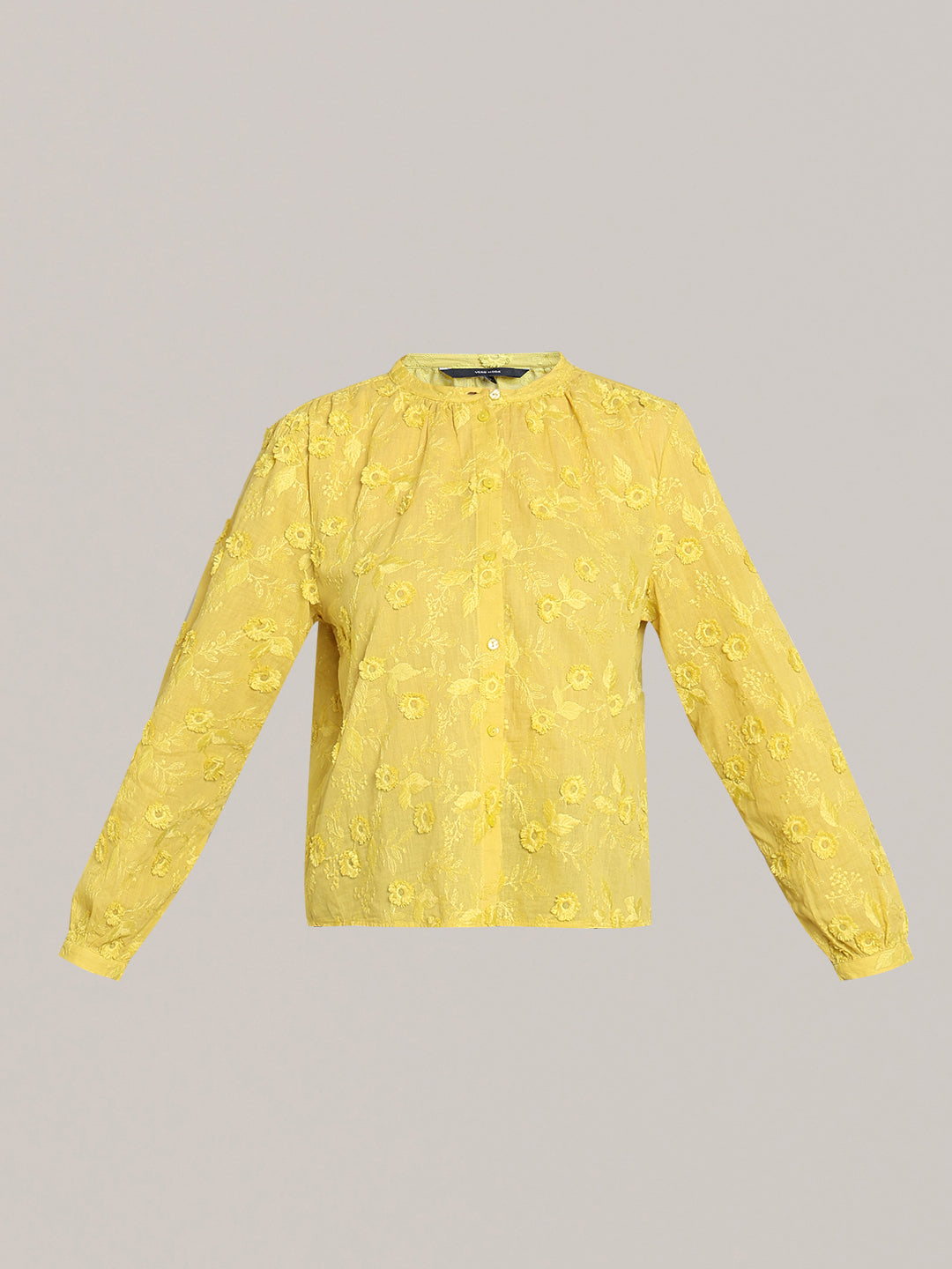 Yellow Floral Textured Cotton Top