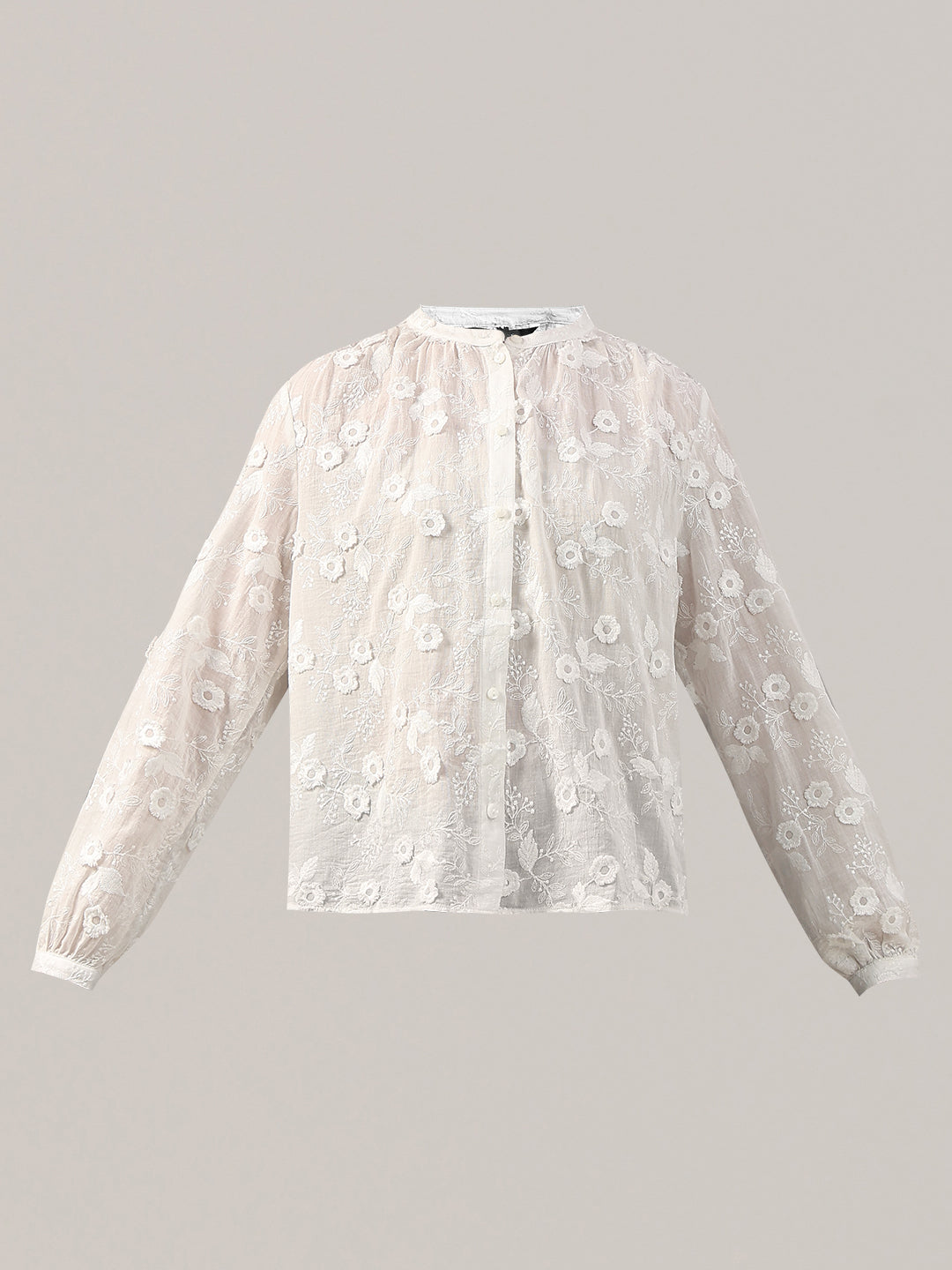 White Floral Textured Cotton Top