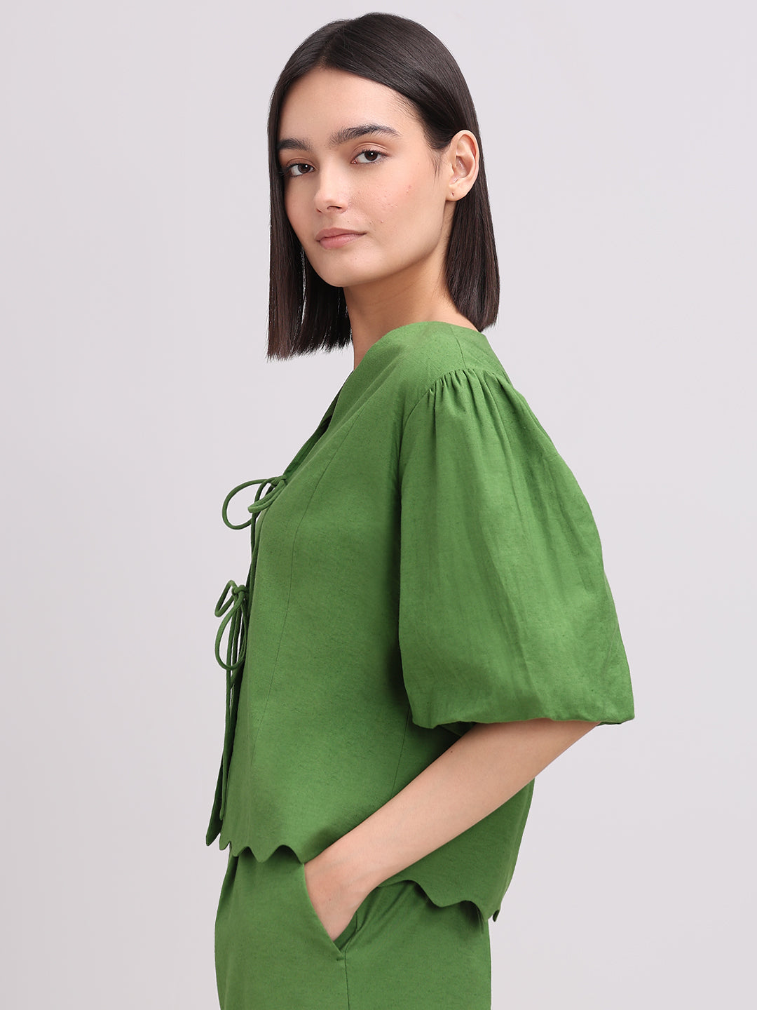 Green Tie-Front Detail Top