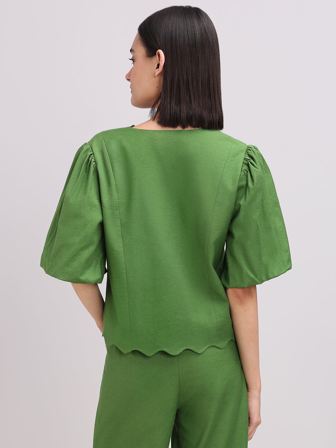 Green Tie-Front Detail Top