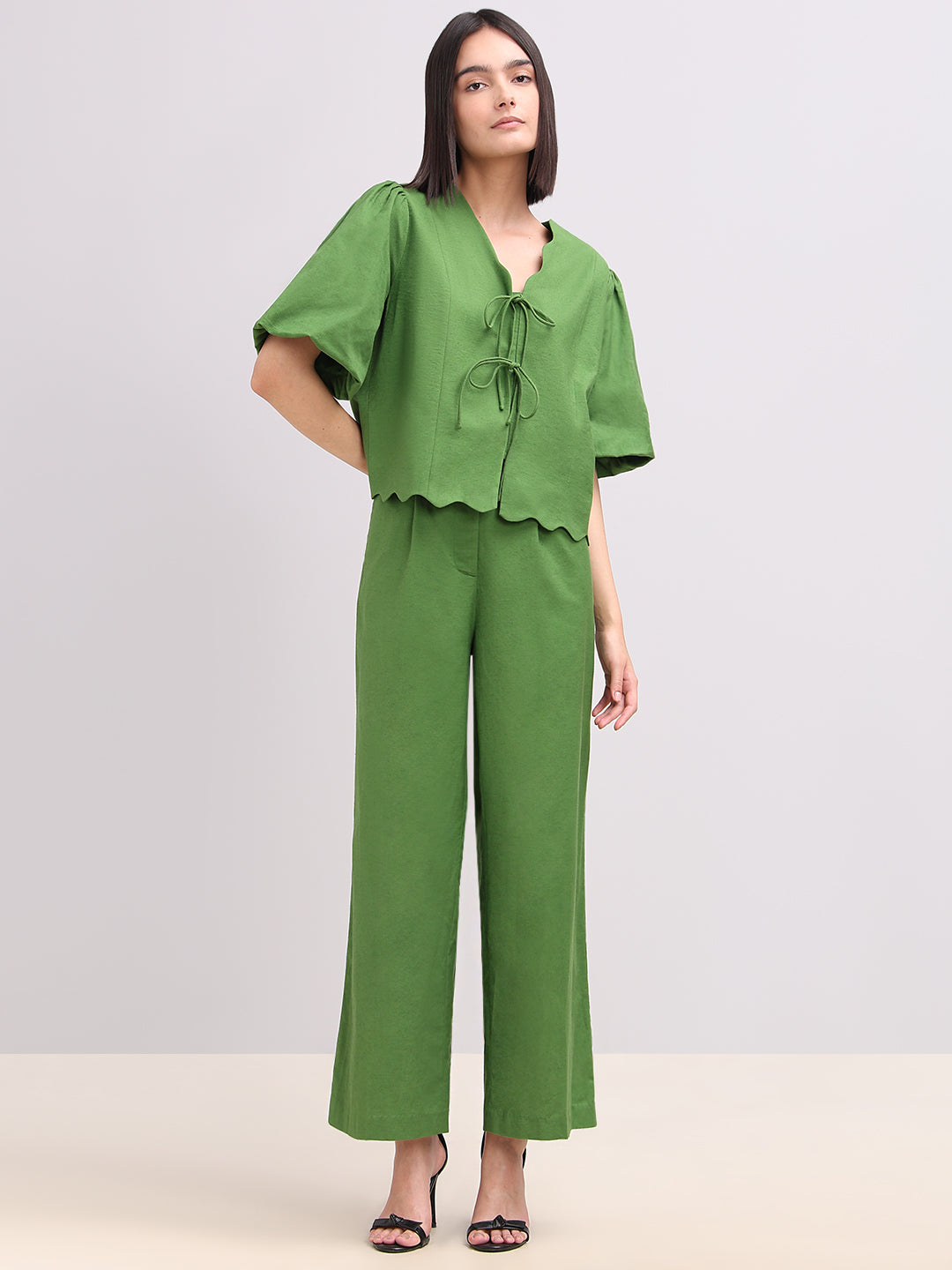 Green Tie-Front Detail Top
