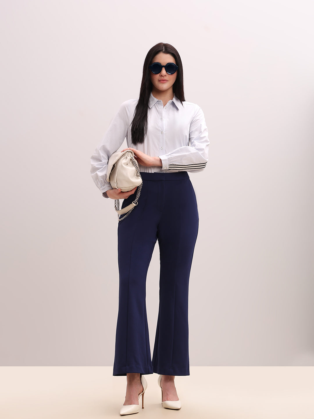 Dark Blue High Rise Flared Pants
