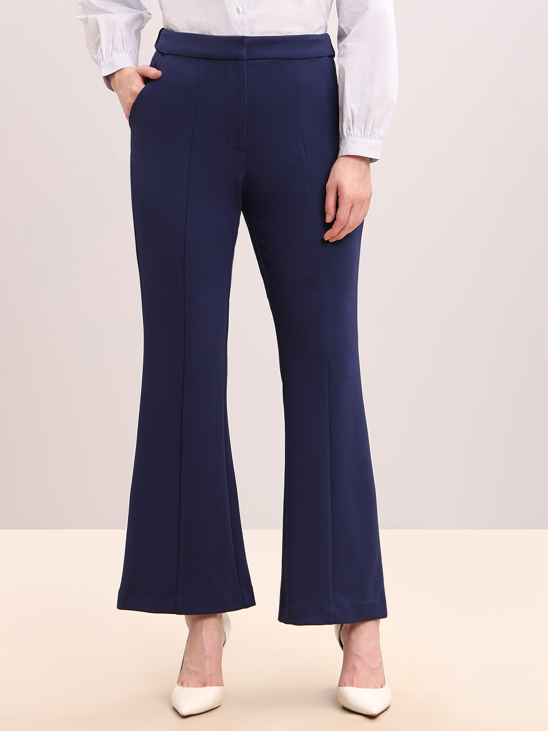 Dark Blue High Rise Flared Pants