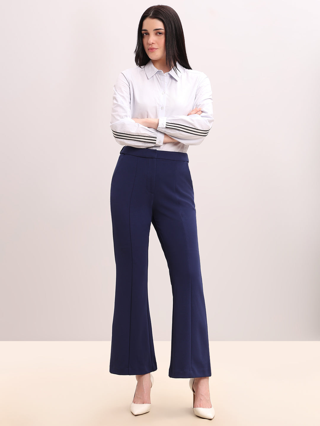 Dark Blue High Rise Flared Pants