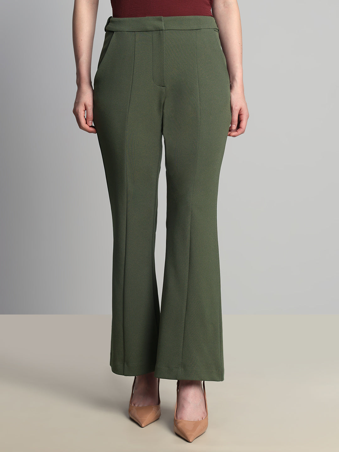 Green High Rise Flared Pants